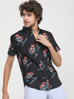 HIGHLANDER - Men Black Slim Fit Printed Shirts