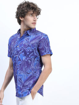 HIGHLANDER - Men Blue Slim Fit Printed Shirts