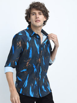 HIGHLANDER - Men Black and Blue Slim Fit Printed Shirts
