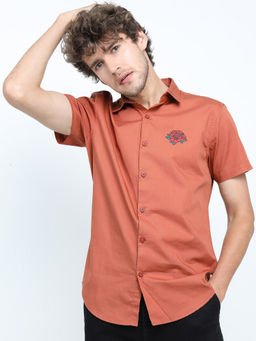 HIGHLANDER - Men Rust Slim Fit Printed Shirts