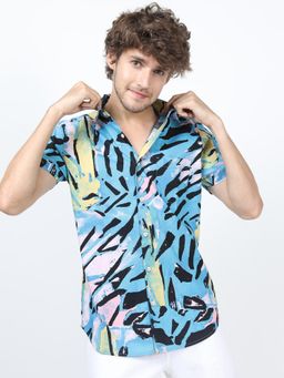 HIGHLANDER - Men Blue Slim Fit Printed Shirts