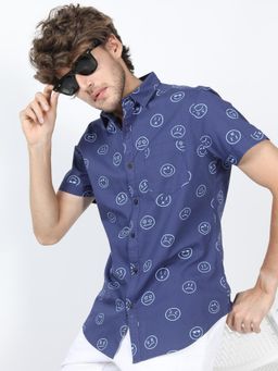 HIGHLANDER - Men Blue Slim Fit Printed Shirts