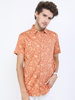 HIGHLANDER - Men Orange Slim Fit Floral Shirts