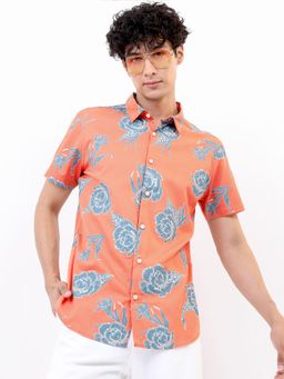 HIGHLANDER - Men Coral Slim Fit Floral Cotton Casual Shirt