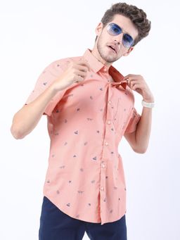HIGHLANDER - Men Peach Slim Fit Shirt