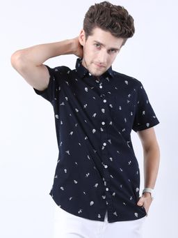 HIGHLANDER - Men Navy Blue Slim Fit Printed Shirts