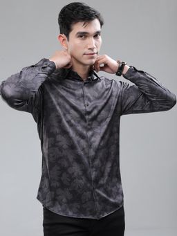 HIGHLANDER - Men Party Black Slim Fit Floral Shirts