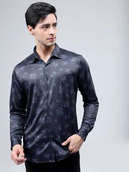 HIGHLANDER - Men Party Navy Blue Slim Fit Floral Shirts
