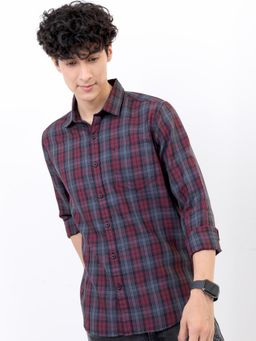 HIGHLANDER - Men Maroon Slim Fit Tartan Checked Casual Shirt