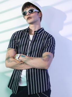 HIGHLANDER - Slim Fit Vertical Striped Cotton Casual Shirt