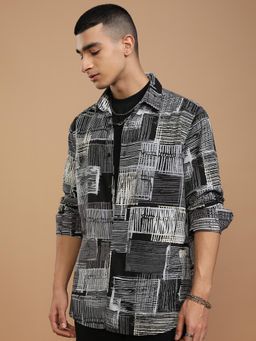 HIGHLANDER - Men Grey Black Printed Relaxed Shirt