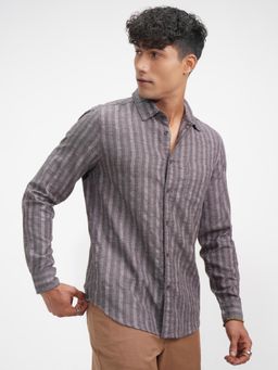 HIGHLANDER - Men Brown Stripe Casual Shirt