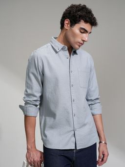 HIGHLANDER - Men Grey Dobby Checkered Button Down Casual Slim Fit Shirt