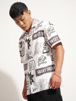 HIGHLANDER - Men White Popcorn Printed Relaxed Shirt