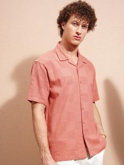HIGHLANDER - Men Coral Dobby Textured Cuban Collar Relaxed Shirt