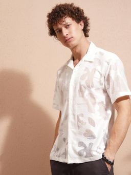 HIGHLANDER - Men White Corduroy Relaxed Shirt