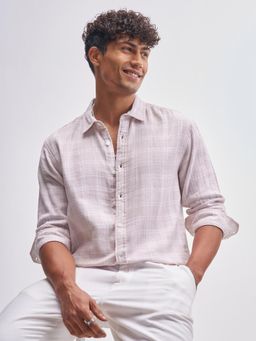 HIGHLANDER - Men Pink Double Cloth Checked Casual Relaxed Fit Shirt