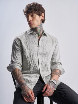 HIGHLANDER - Men Grey Grindle Yarn Dobby Striped Relaxed Shirt