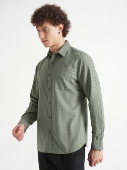 HIGHLANDER - Men Green Dobby Textured Casual Slim Fit Shirt
