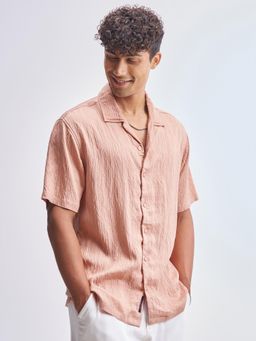 HIGHLANDER - Men Coral Jacquard Seersucker Textured Cuban Collar Relaxed Shirt