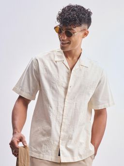 HIGHLANDER - Men Cream Dori Embroidery Cuban Collar Relaxed Shirt