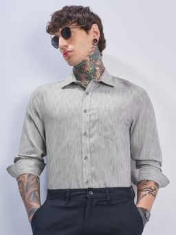 HIGHLANDER - Men Grey Seer Sucker Relaxed Texture Shirt