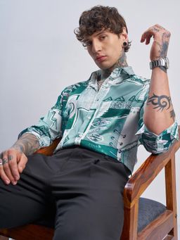 HIGHLANDER - Men Sea Green Printed Multi Occasion Slim Fit Shirt