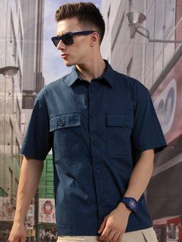 HIGHLANDER - Men Blue Drop Shoulder Boxy Oversized Fit Shirt