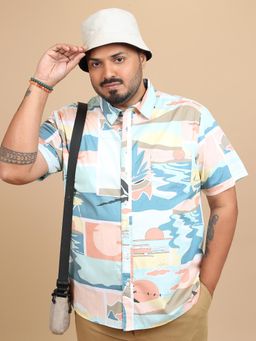 HIGHLANDER - Men Plus Size Green and Pink Regular Fit Casual Shirt