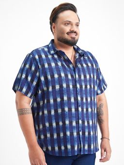 HIGHLANDER - Men Navy Blue Popcorn Casual Regular Fit Shirt