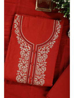 MEENA BAZAAR Since 1970 - Women Rust Cotton Embroidered Dress Material with Dupatta