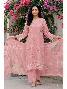 MEENA BAZAAR Since 1970 - Women Pink Cotton Embroidered Dress Material with Dupatta