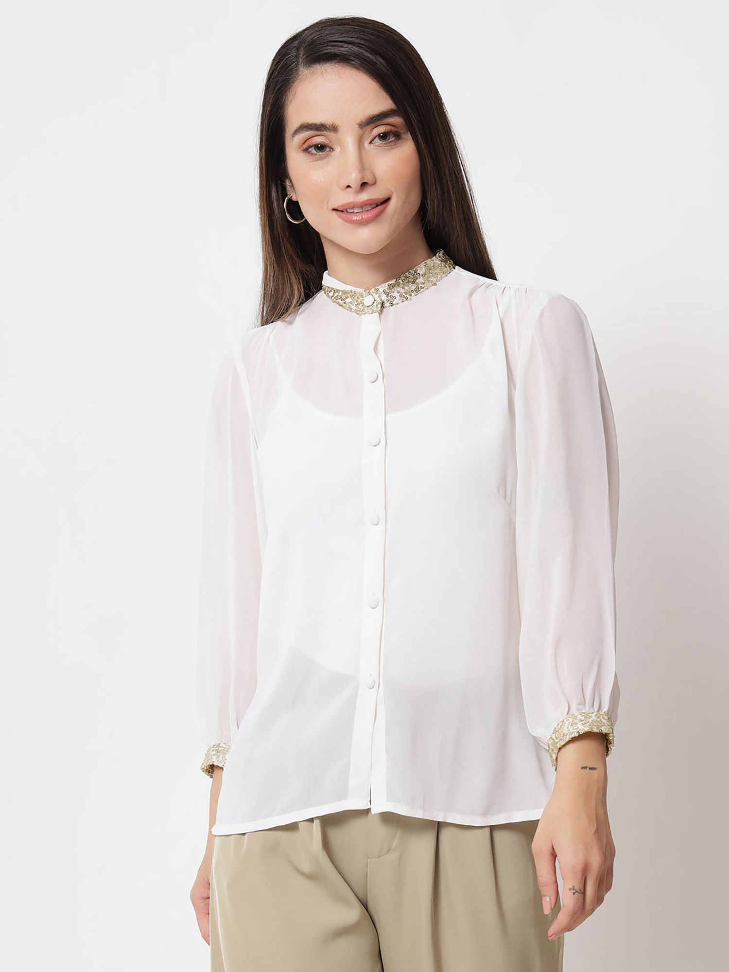 studio rasa Women White Georgette Embroidered Stitched Blouse-picture-21