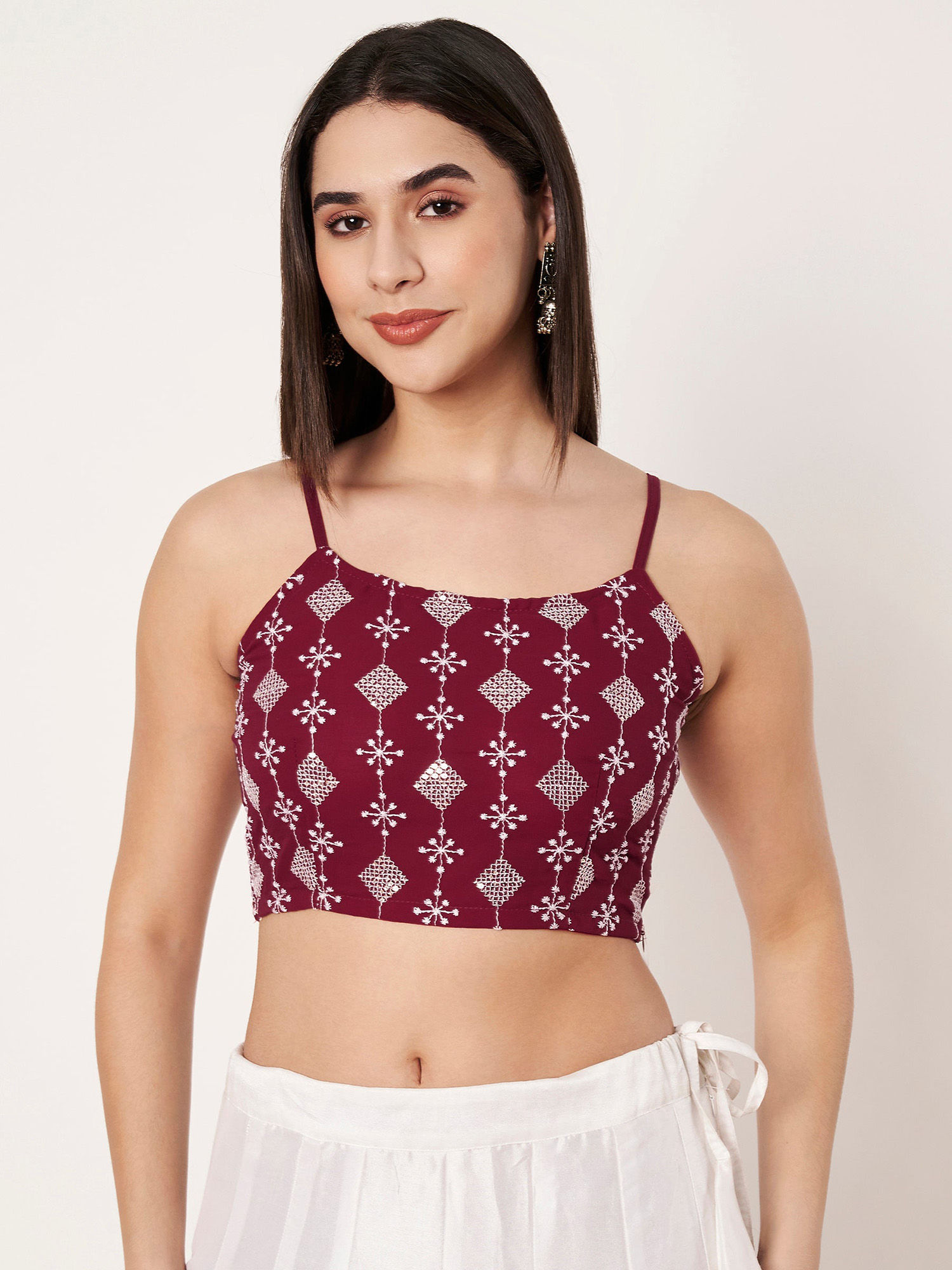 studio rasa Women Maroon Georgette Embroidered Stitched Blouse-picture-20