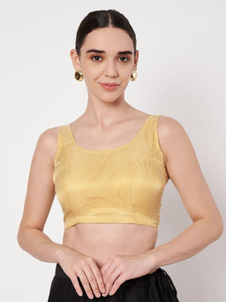 Studio Rasa - Women Beige Chanderi Stripes Stitched Blouse