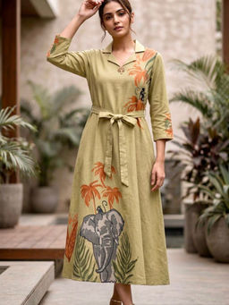 M MARCH LABEL - Women Green Cotton Printed Dress