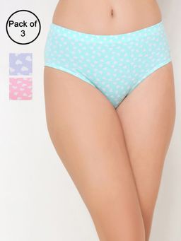 Clovia - Cotton Spandex Medium Waist Inner Elastic Hipster Panty - Multi-Color (Pack of 3)