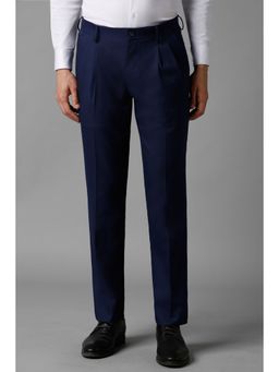 Louis Philippe - Men Navy Blue Regular Fit Textured Pleated Formal Trousers