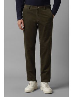 Louis Philippe - Men Olive Slim Tapered Fit Textured Flat Front Casual Trousers