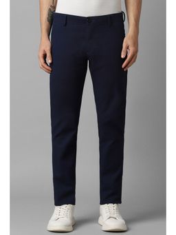 Louis Philippe - Men Navy Blue Super Slim Fit Solid Flat Front Casual Trousers
