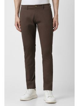 Peter England - Men Brown Textured Low Skinny Fit Casual Trousers