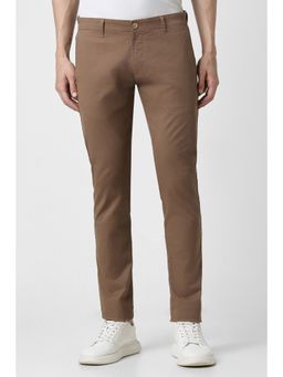 Peter England - Men Brown Textured Low Skinny Fit Casual Trousers