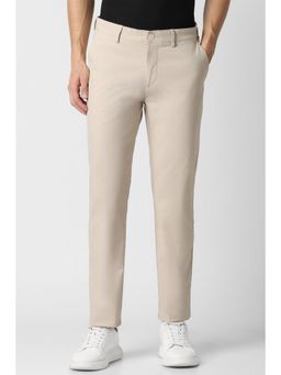 Peter England - Men Beige Solid Super Slim Fit Casual Trousers