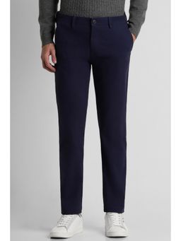 Peter England - Men Navy Blue Solid Super Slim Fit Casual Trousers