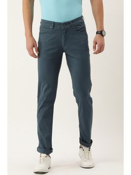 Peter England - Men Blue Solid Super Slim Fit Casual Trousers