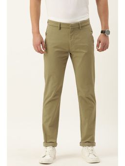 Peter England - Men Khaki Solid Super Slim Fit Casual Trousers