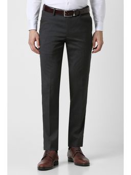 Peter England - Men Black Textured Slim Fit Formal Trousers