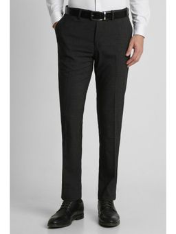 Peter England - Men Black Textured Slim Fit Formal Trousers