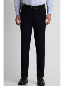 Peter England - Men Navy Blue Check Slim Fit Formal Trousers