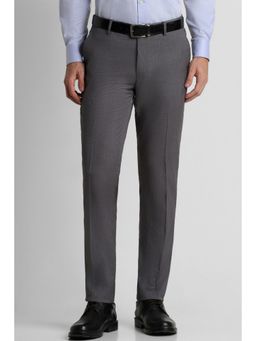 Peter England - Men Grey Textured Slim Fit Formal Trousers